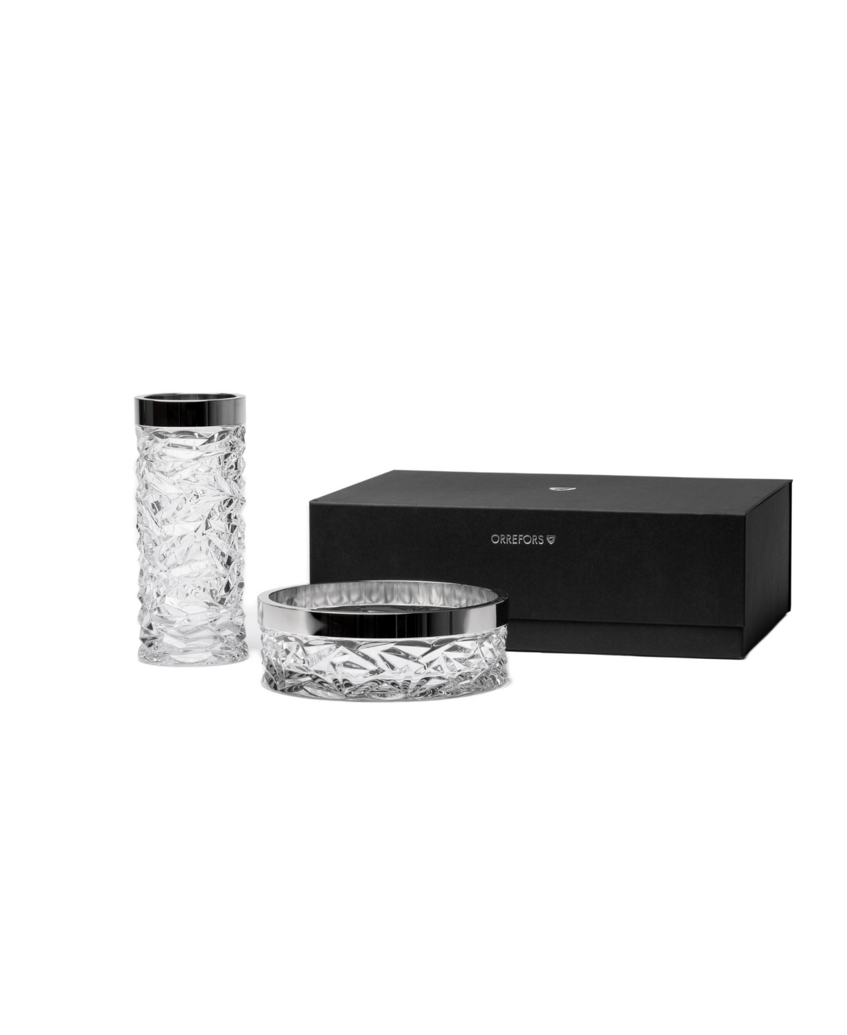 Orrefors Carat Bowl & Vase Gift Set In Clear,silver
