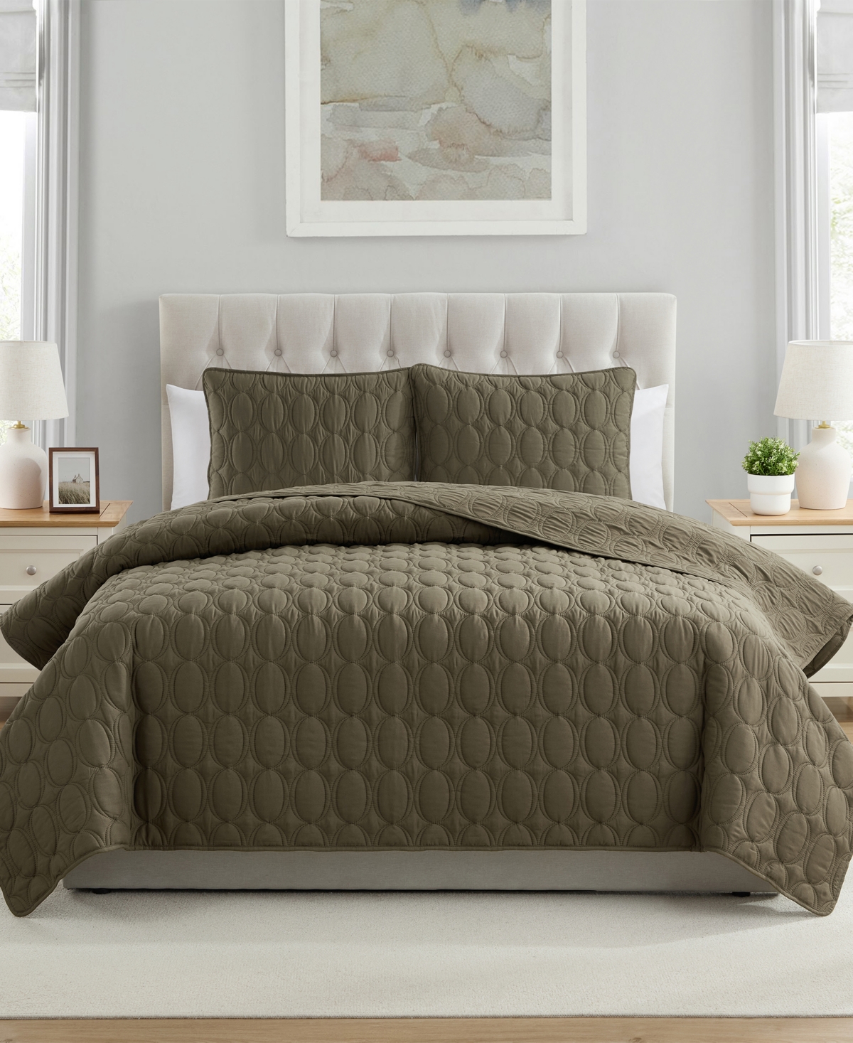 Vcny Home Circles Pinsonic 3-pc. Quilt Set, King In Olive