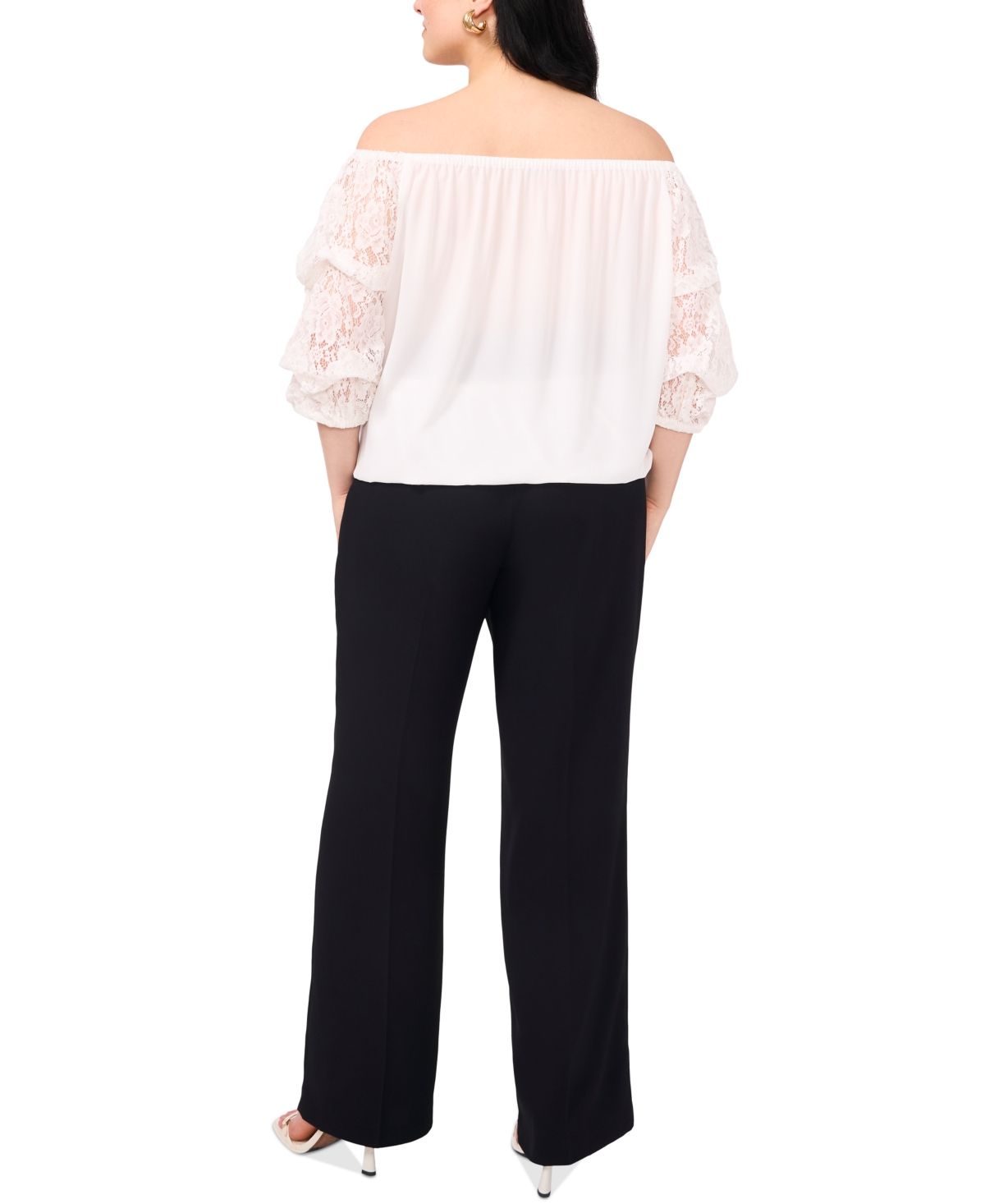 VINCE CAMUTO PLUS SIZE OFF-THE-SHOULDER LACE BUBBLE 3/4-SLEEVE TIE-FRONT BLOUSE 