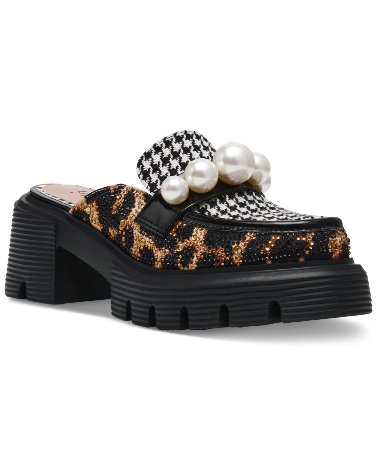 Women's Haizel Loafer Platform Mules - Black/White Houndstooth/Leopard Multi
