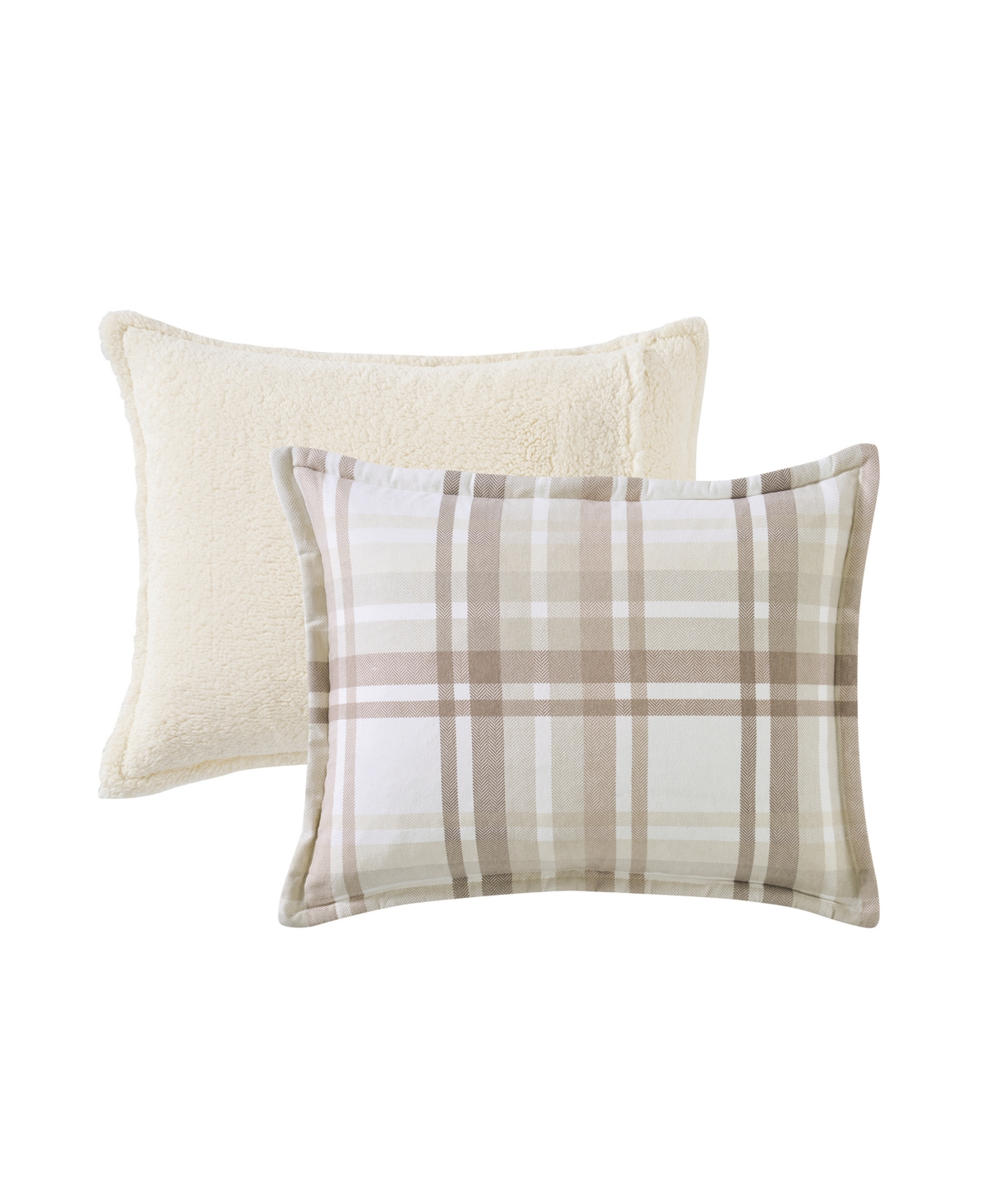 Vcny Home Plaid Brushed Flannel And Sherpa 3-pc. Comforter Set, King In Beige
