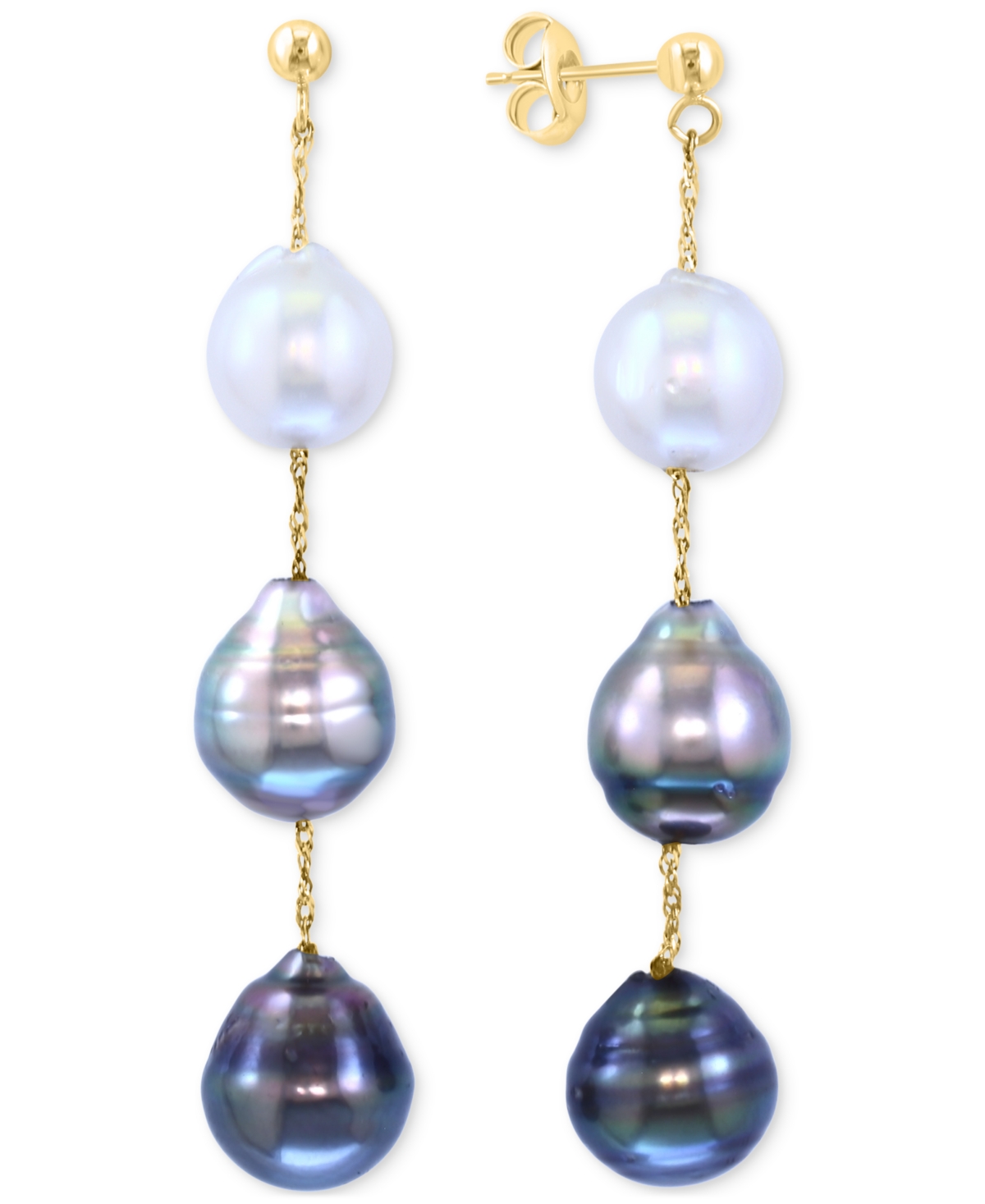 Effy Cultured Black Tahitian Pearl (9mm) & Cultured White South Sea Pearl (8mm) Drop Earrings in 14k Gold - Gold
