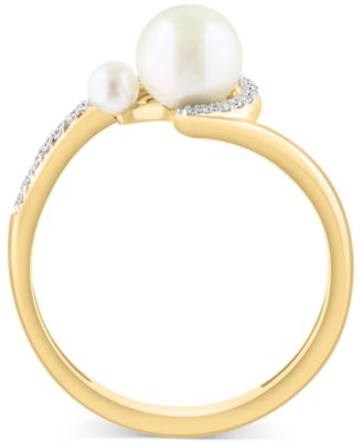 EFFY&reg; Cultured Freshwater Pearl (3 & 6mm) & Diamond (1/10 ct. t.w.) Swirl Ring in 14k Gold