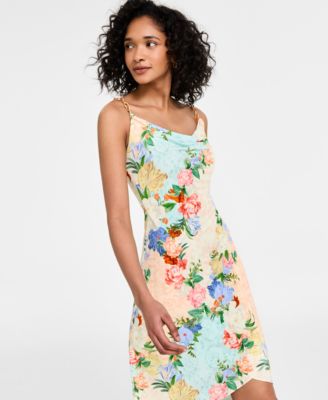 Women's Floral Print Cowl Neck Sleeveless Sheath Dress