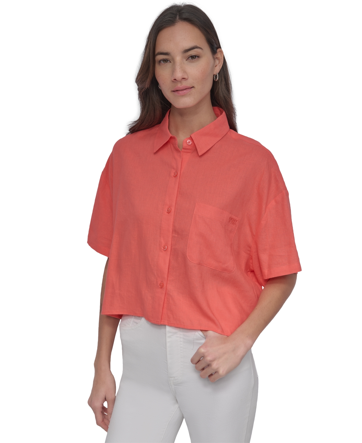 DKNY JEANS WOMEN'S OVERSIZED CROPPED SHIRT 