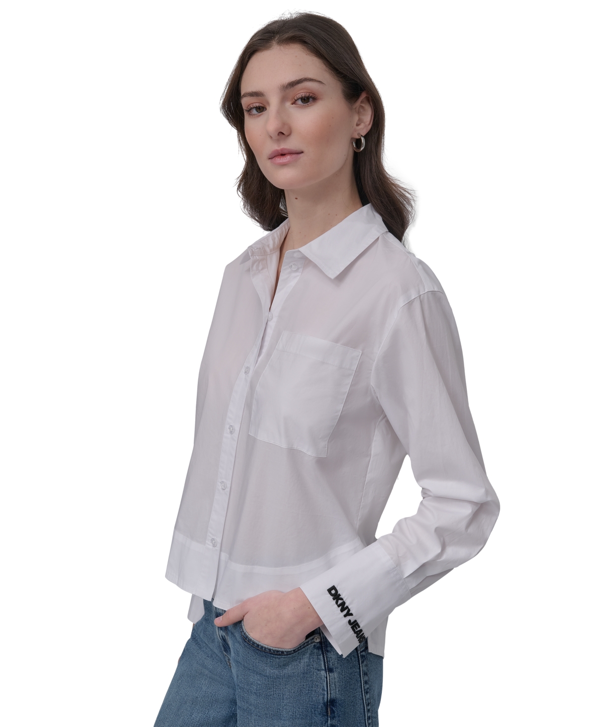 DKNY JEANS WOMEN'S COTTON POPLIN CROPPED SHIRT 