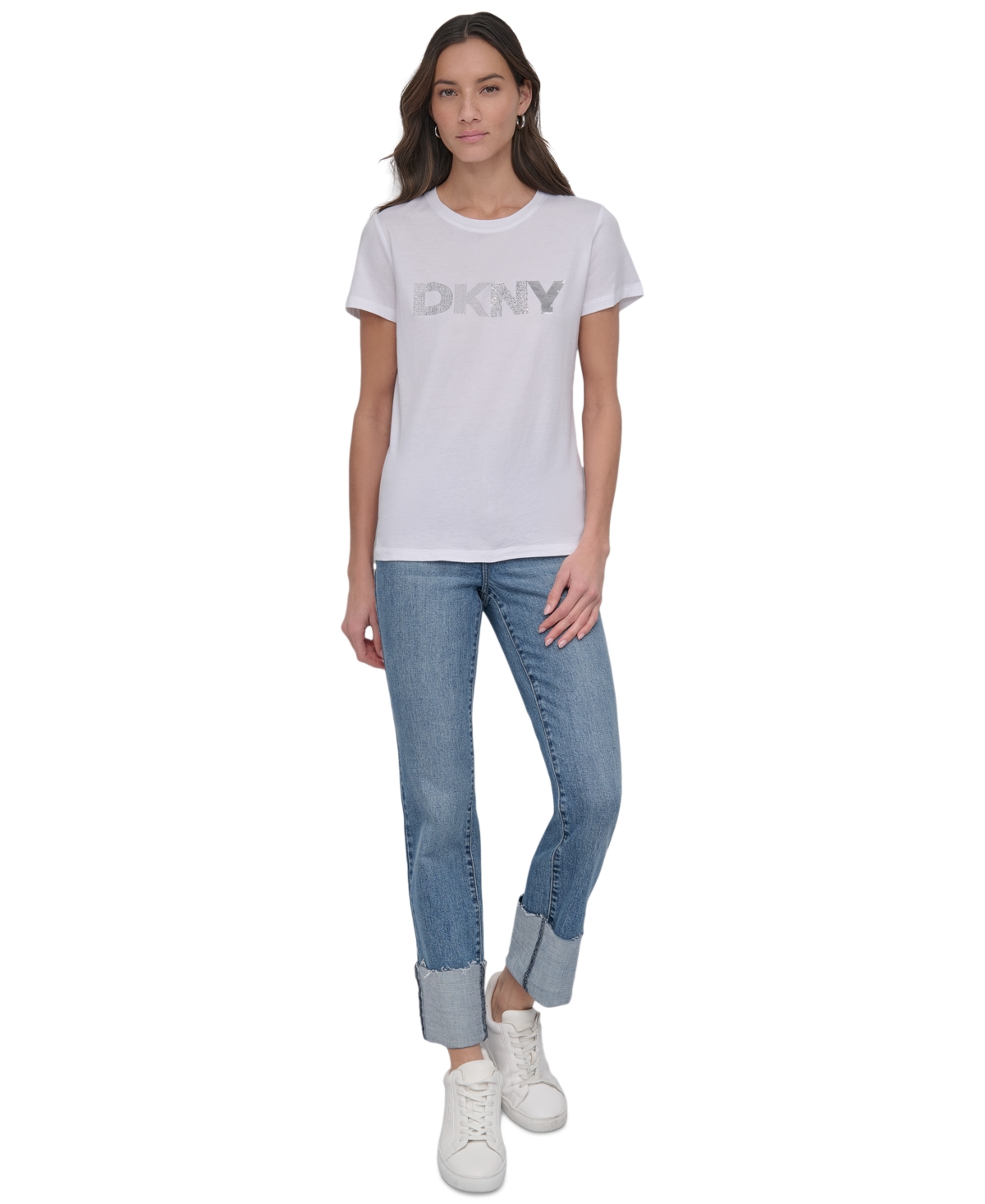 DKNY JEANS WOMEN'S EMBELLISHED LOGO T-SHIRT 