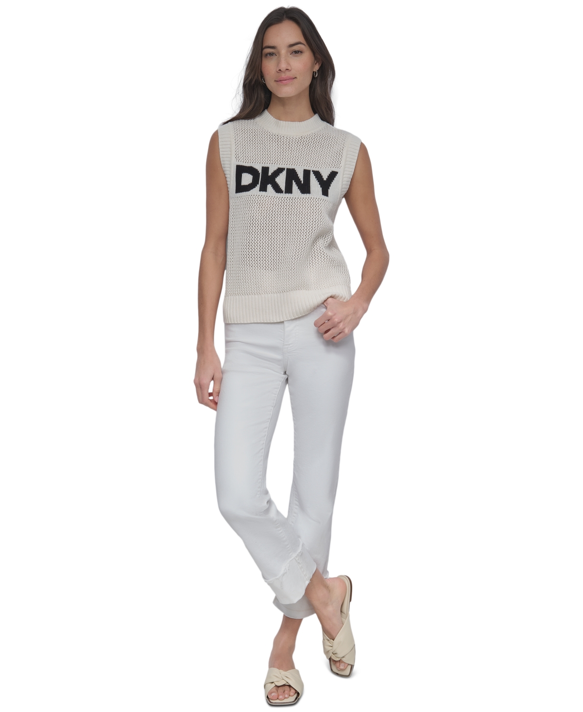 DKNY JEANS WOMEN'S COTTON LOGO SLEEVELESS SWEATER 