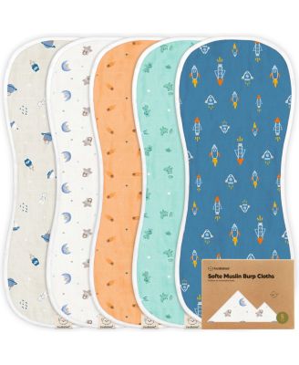 5pk Softe Muslin Burp Cloths for Baby Girls and Boys, Organic Burping Cloths for Babies, Baby Burp Clothes