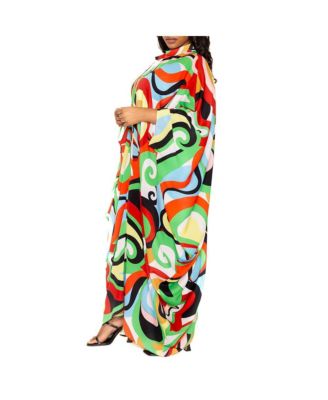 Women's Plus Size Geometric Print Tunic Maxi Dress