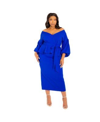 Plus Size Off Shoulder Peplum Midi Dress