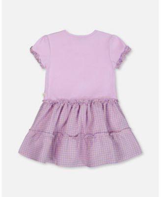 Toddler Girls Bi-Material Dress With Ruffle Gingham Skirt Lilac And White - Toddler|Child