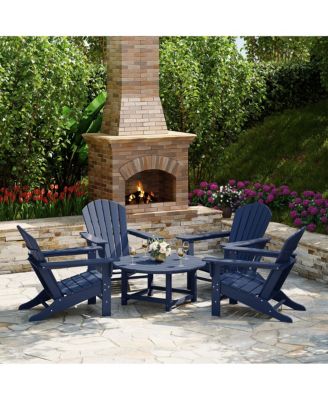 5-Piece Outdoor Patio HDPE Adirondack Chair With Round Coffee Table Conversation Set