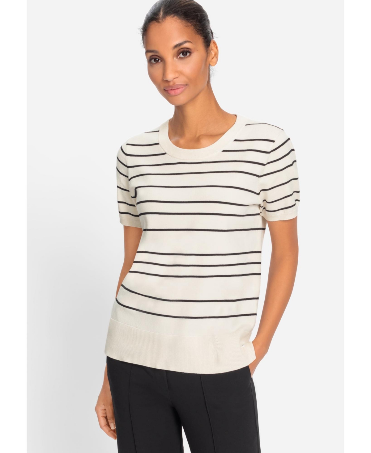 Women's Striped Crewneck Sweater - Canvas beige
