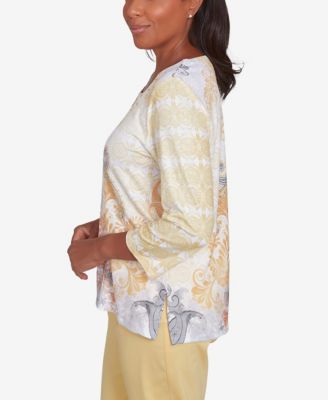 Petite Dress Code Square Neck Paisley Geometric Top