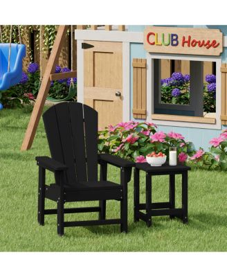 2-Piece Kids Outdoor HDPE Adirondack Chair With Square Side Table Set