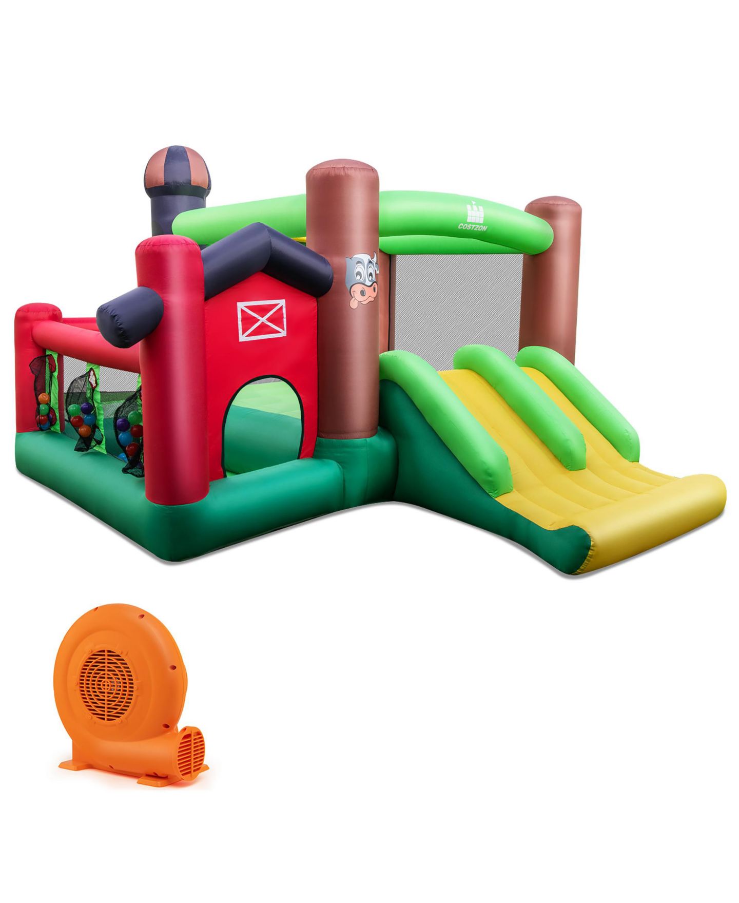 Детские игрушки Costway Farm Themed Inflatable Bounce House with Double Slides and Ball Pit, 140"L x 130"W x 87"H, от 3 лет, цвет: Зелёный — фото 4