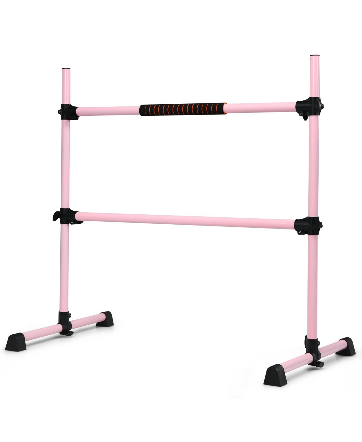 4 Ft Portable Freestanding Stable Construction Pilates Ballet Barre with Double Dance Bar - Pink