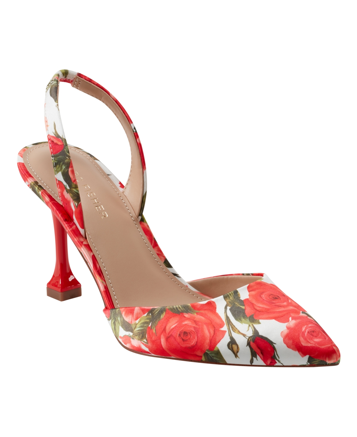 Marc Fisher Women's Hadya Pointy Toe Stiletto Slingback Pumps In Red Roses Print