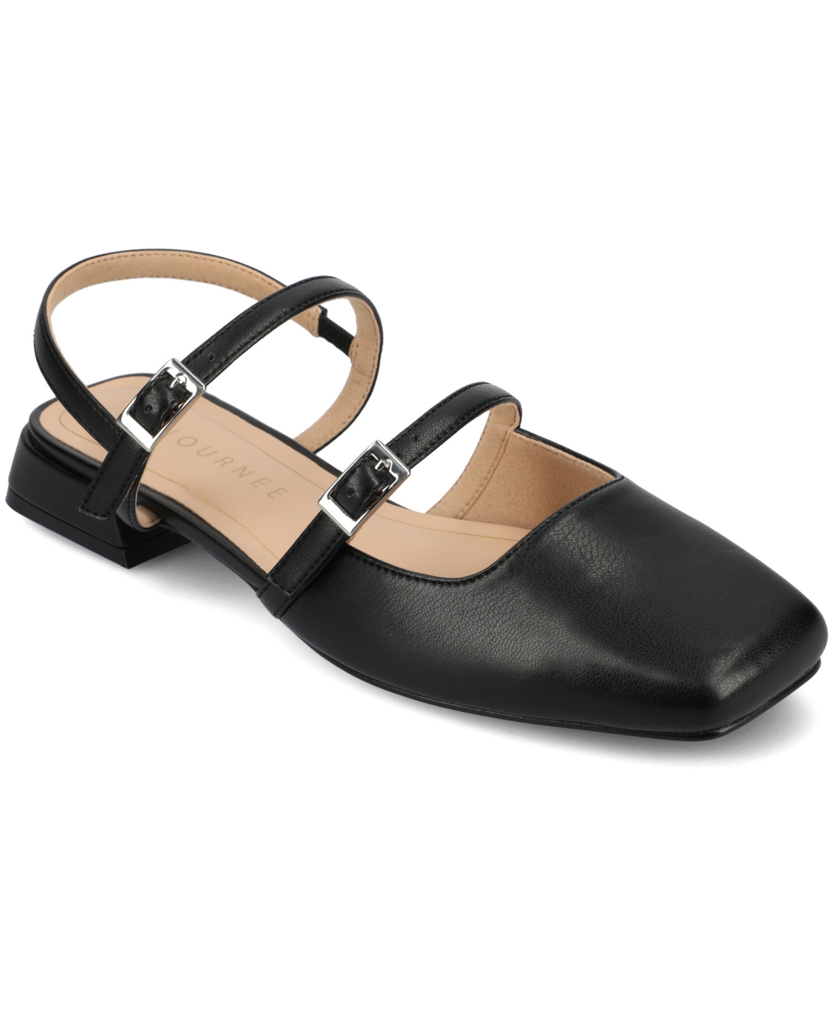 Shop Journee Collection Women's Gretchenn Multi Strap Square Toe Mary Jane Flats In Black Polyurethane
