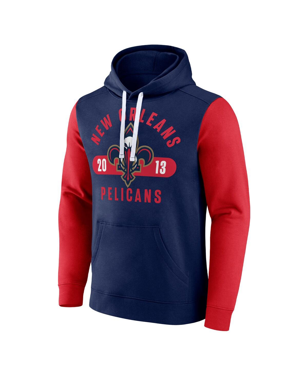 New Era Fanatics Men's Navy/red New Orleans Pelicans Attack Colorblock Pullover Hoodie In Multi