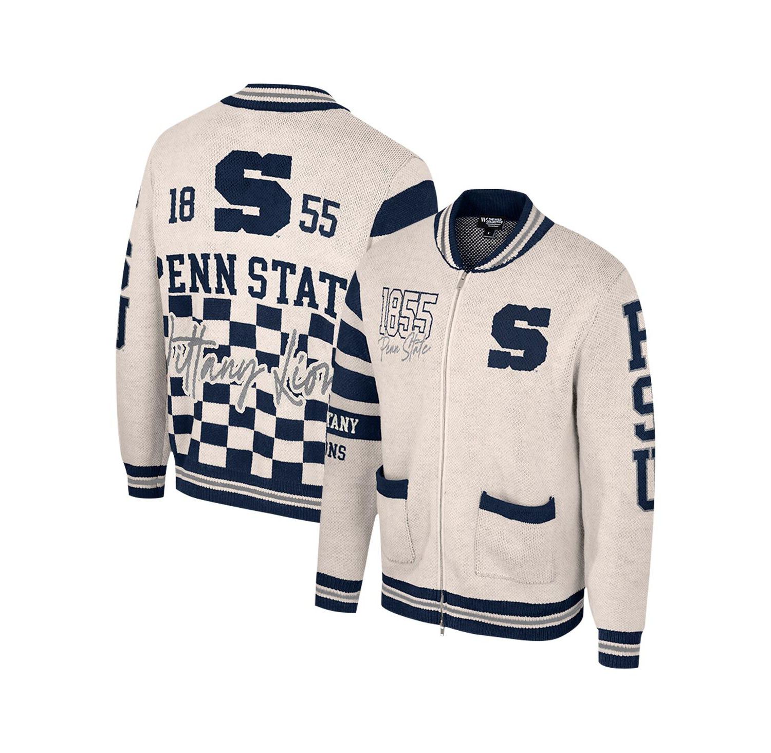 Women's Cream Penn State Nittany Lions Jacquard Full-Zip Sweater