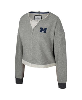Women's Charcoal Michigan Wolverines Magnum Scoop Neck Cropped Pullover Sweatshirt