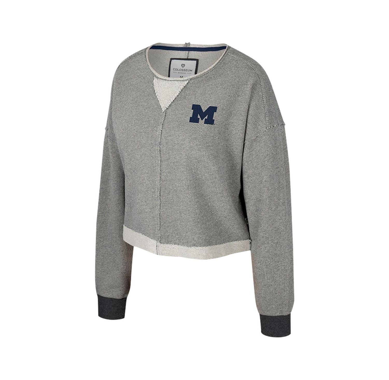 Women's Charcoal Michigan Wolverines Magnum Scoop Neck Cropped Pullover Sweatshirt