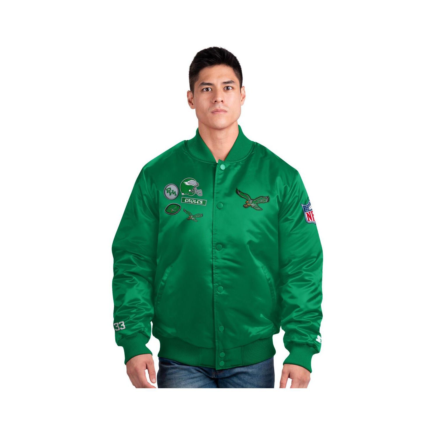 Men's Kelly Green Philadelphia Eagles Exclusive Satin Full-Snap Varsity Jacket