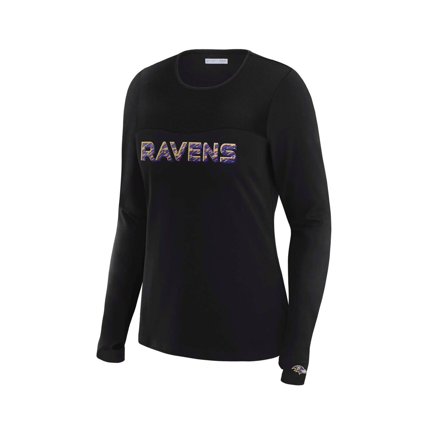 Женская футболка WEAR by Erin Andrews x Gracie Hunt Black Baltimore Ravens Mesh Panel Long Sleeve — фото 2