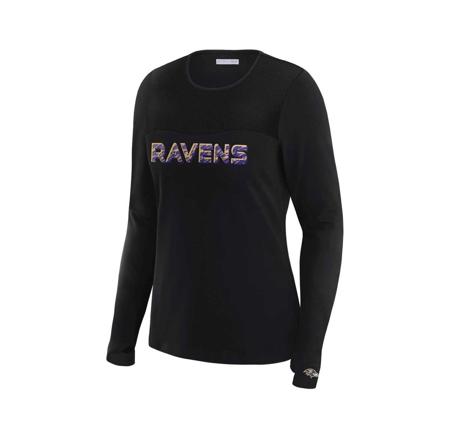 x Gracie Hunt Women's Black Baltimore Ravens Mesh Panel Long Sleeve T-Shirt