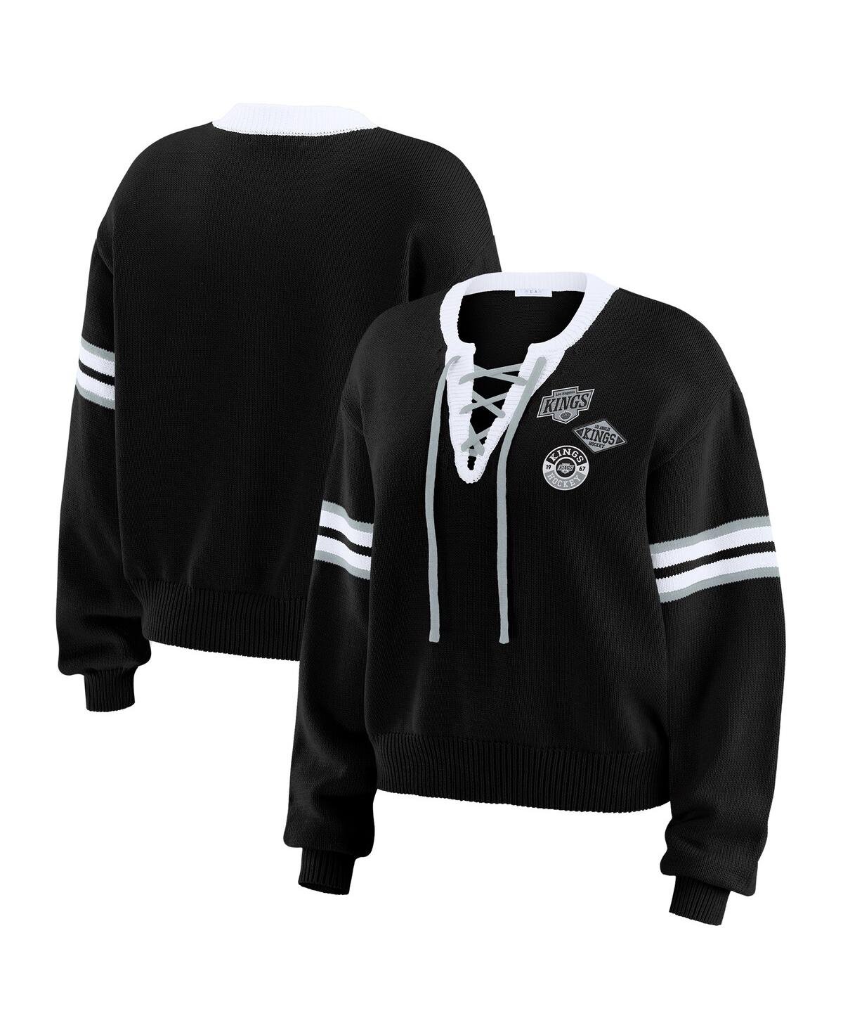 Women's Black Los Angeles Kings Cropped Lace-Up Sweater - Black