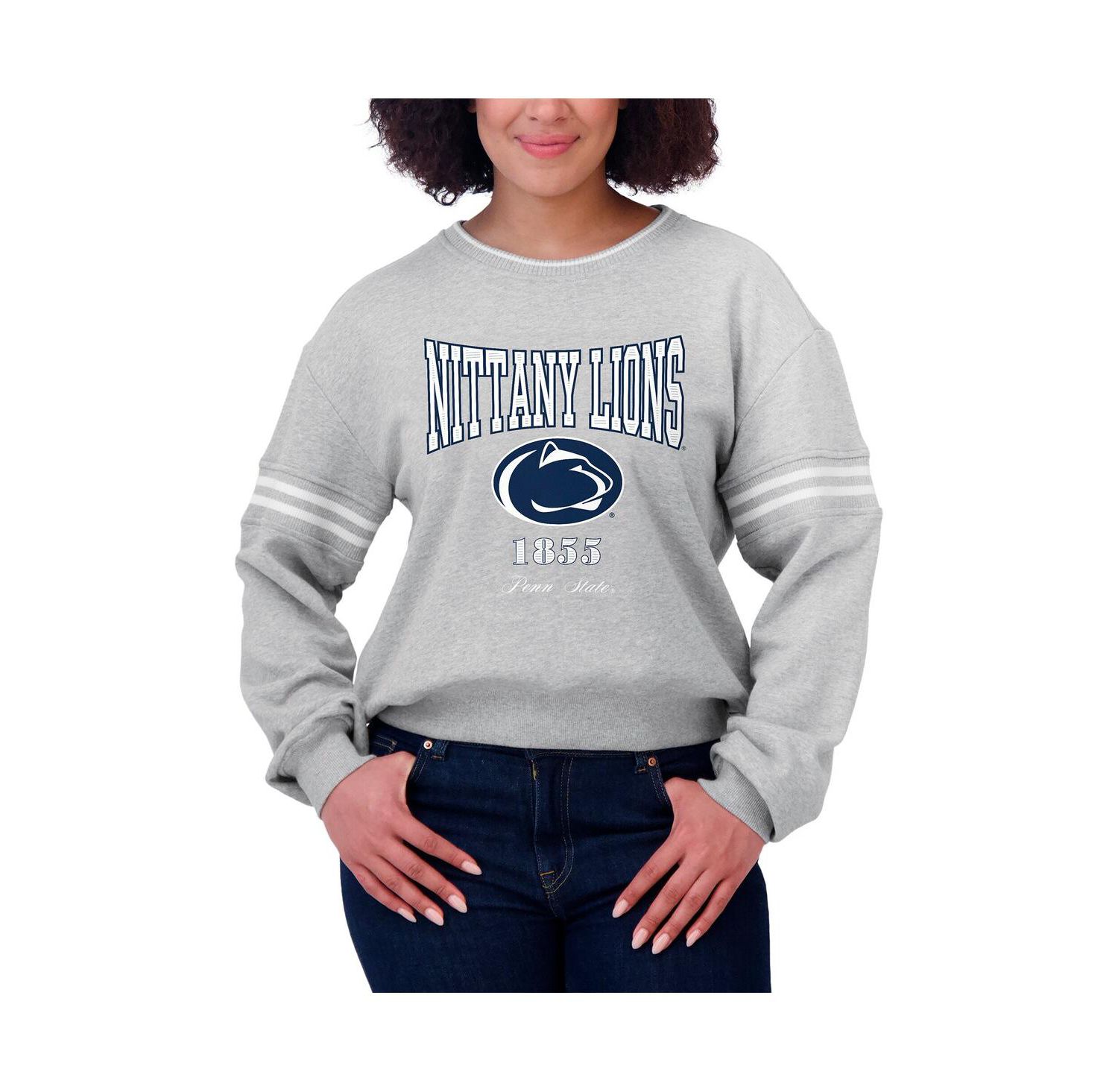 Women's Heather Gray Penn State Nittany Lions Classic Stripe Pullover Sweater