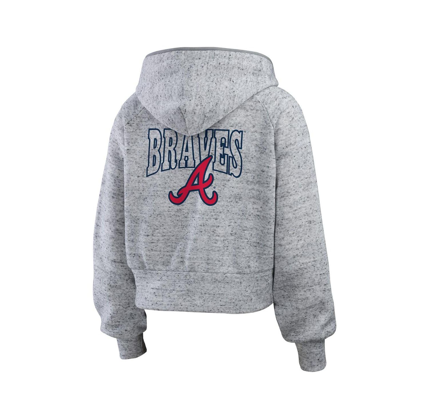 Women's Heather Gray Atlanta Braves Speckled Fleece Cropped Full-Zip Hoodie