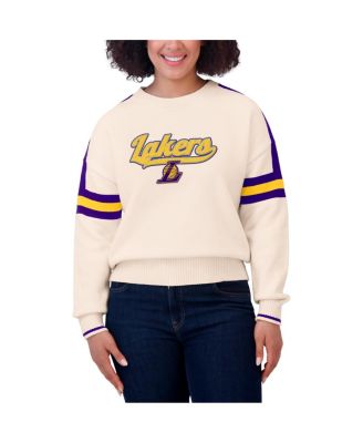 Women's Cream Los Angeles Lakers Stripe Pullover Sweater