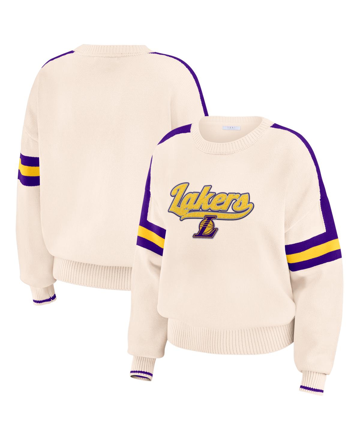 Women's Cream Los Angeles Lakers Stripe Pullover Sweater - Cream