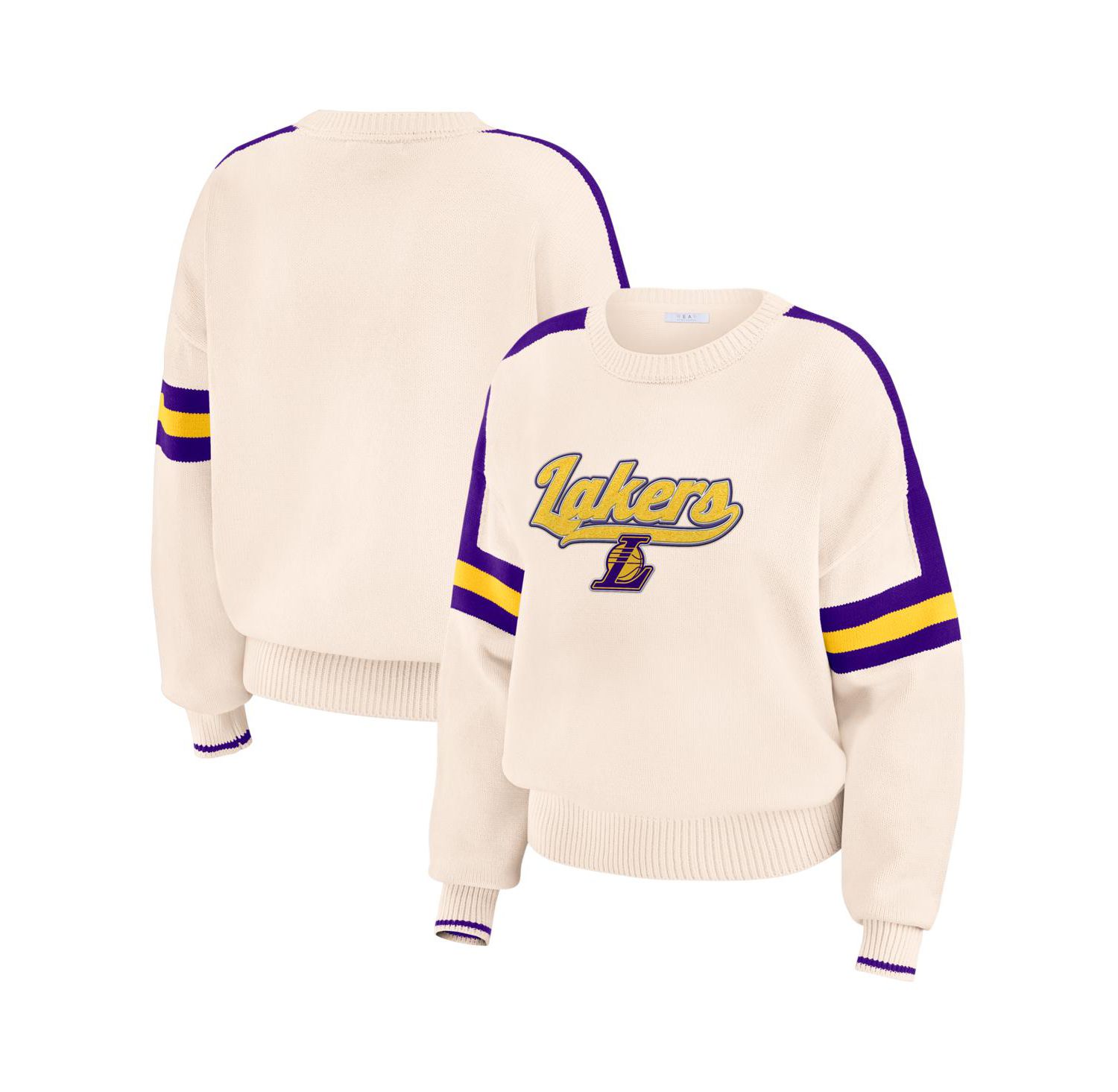 Women's Cream Los Angeles Lakers Stripe Pullover Sweater