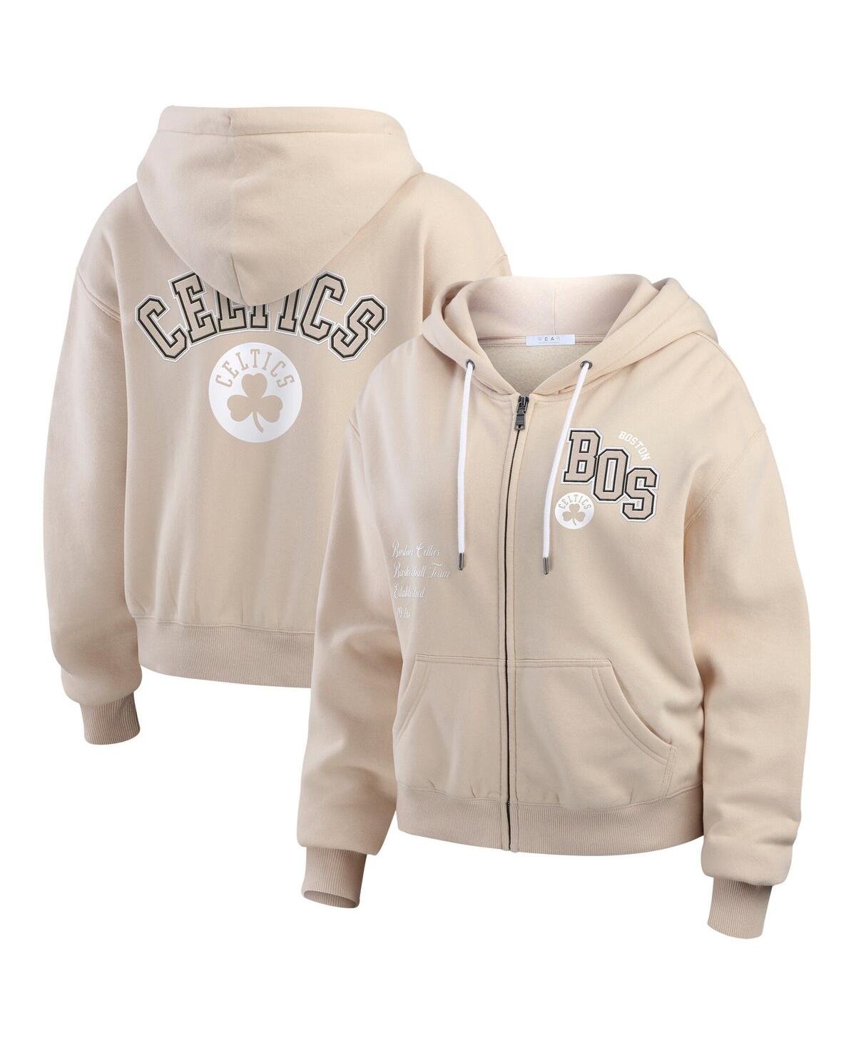 Women's Cream Boston Celtics Plus Size Tonal Felt Patch Full-Zip Hoodie - Cream