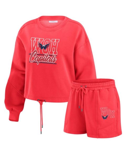 Женские комплекты WEAR by Erin Andrews Red Washington Capitals Washed Fleece Sweatshirt Shorts Lounge Set