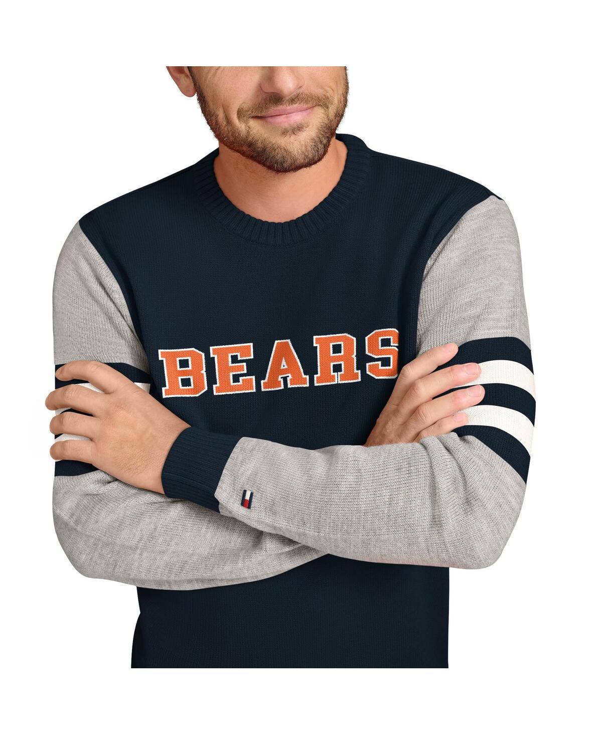 Shop Tommy Hilfiger Men's Navy/heather Gray Chicago Bears Acrylic Crewneck Pullover Sweatshirt In Navy,heather Gray
