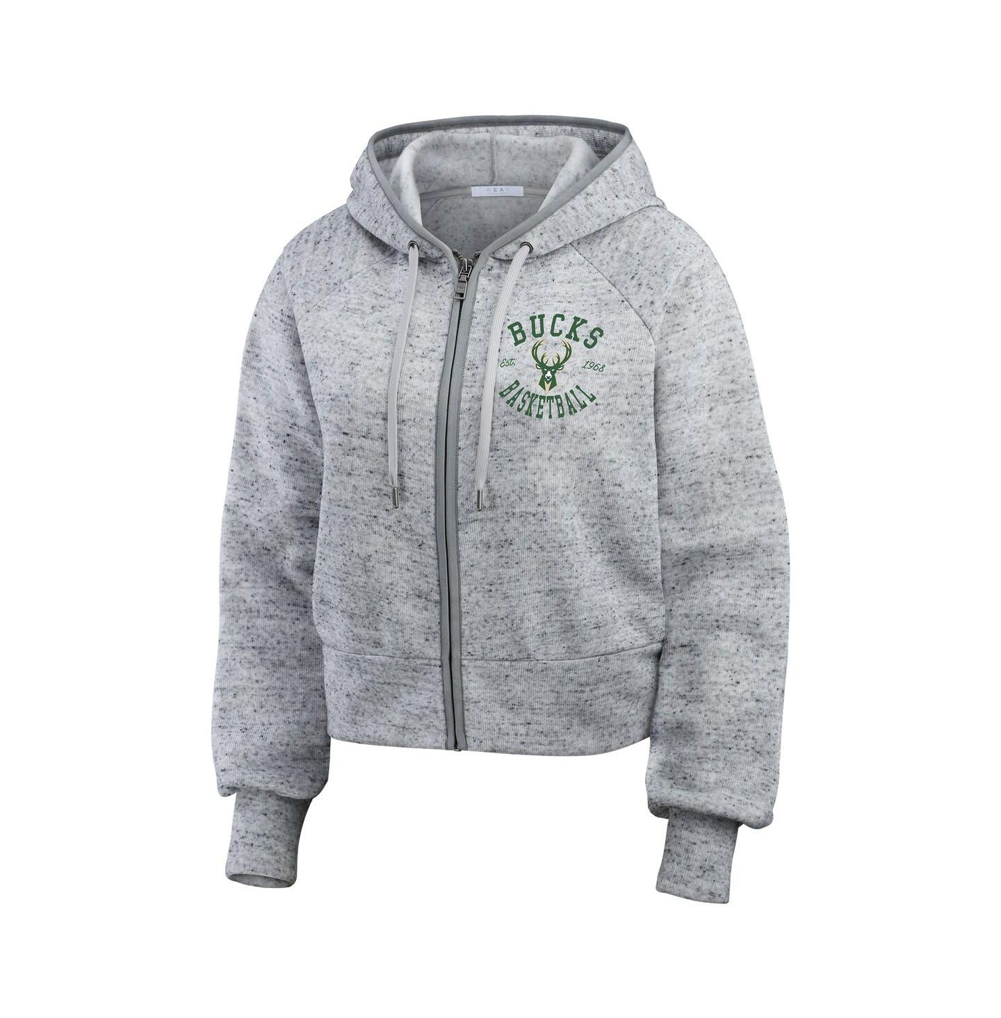 Женское худи WEAR by Erin Andrews Heather Gray Milwaukee Bucks Speckled Radiator Full-Zip — фото 2