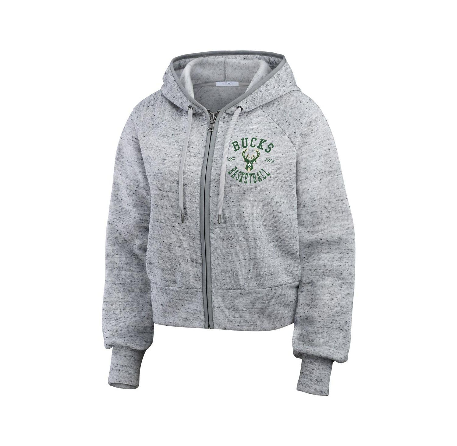 Women's Heather Gray Milwaukee Bucks Speckled Radiator Full-Zip Hoodie