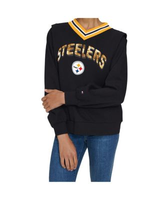 Women's Black Pittsburgh Steelers Alice V-Neck Pullover Sweatshirt