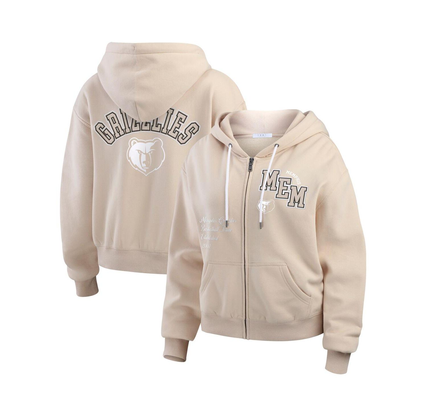 Women's Tan Memphis Grizzlies Tonal Felt Patch Full-Zip Hoodie