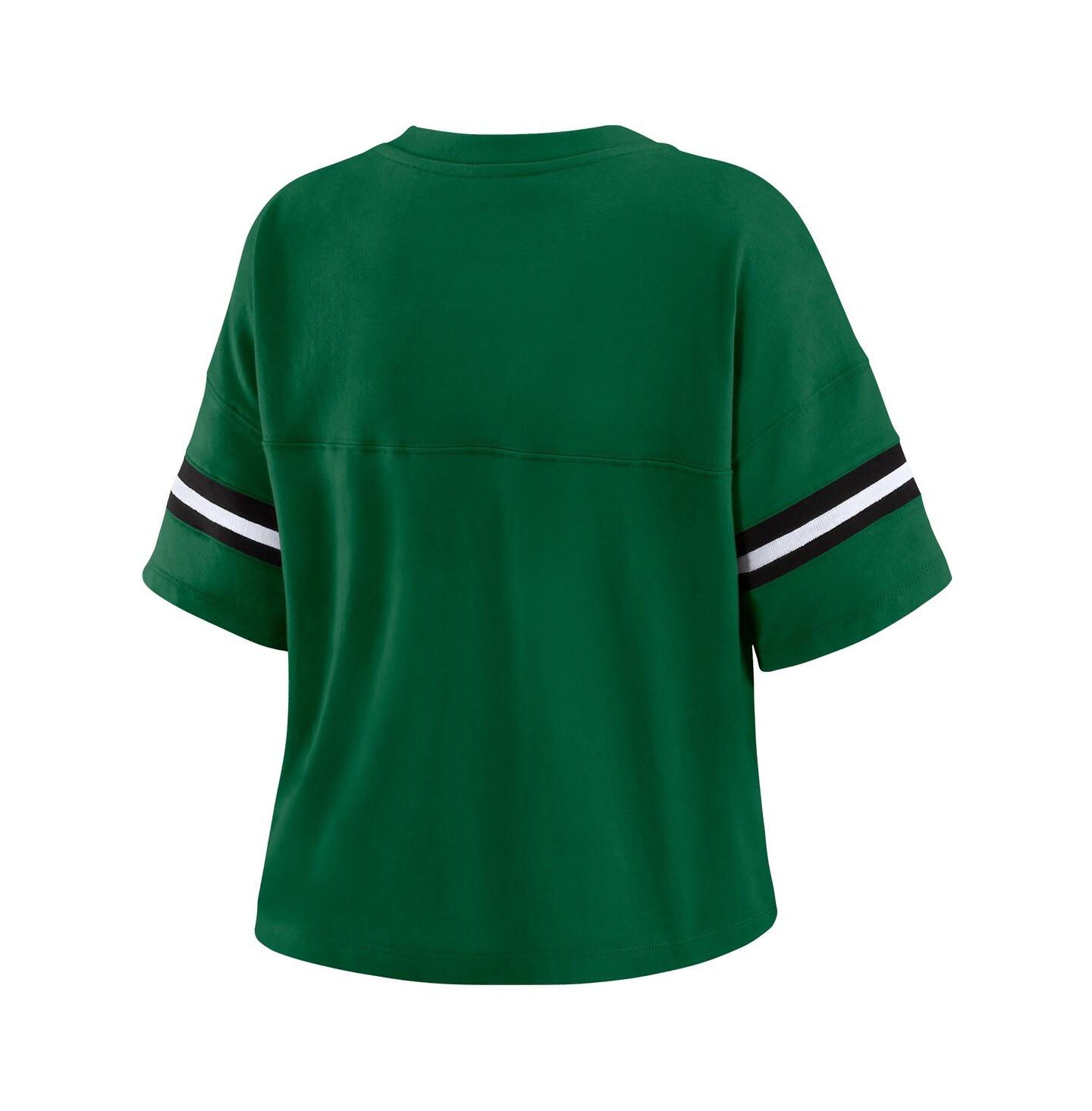 Женская футболка WEAR by Erin Andrews Hunter Green Milwaukee Bucks Plus Size Color Block Boxy V-Neck — фото 3