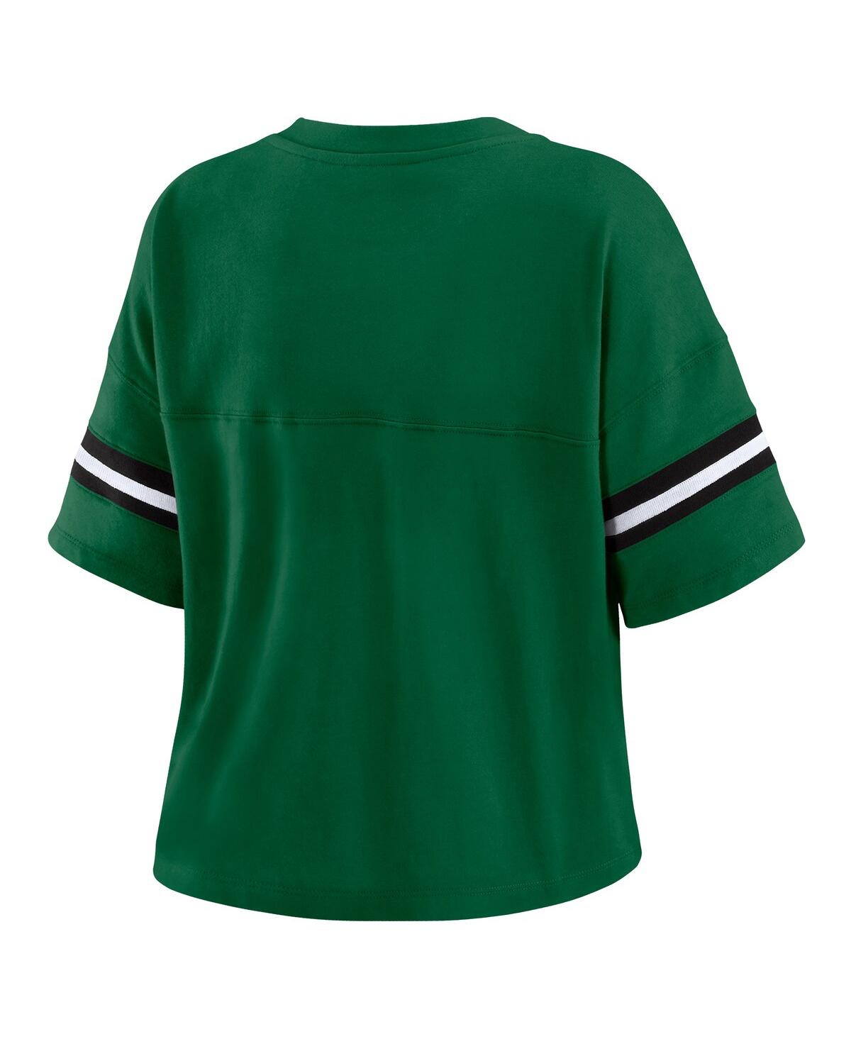 Wear By Erin Andrews Women's Hunter Green Milwaukee Bucks Plus Size Color Block Boxy V-neck T-shirt In Hunter Green