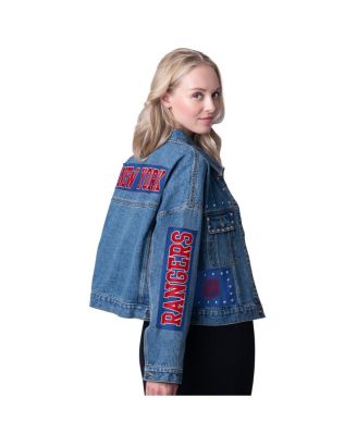 G-III 4Her by Carl Banks Women's New York Rangers Game Ball Cropped Button-Up Denim Jacket