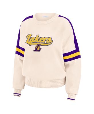 Women's Cream Los Angeles Lakers Stripe Pullover Sweater