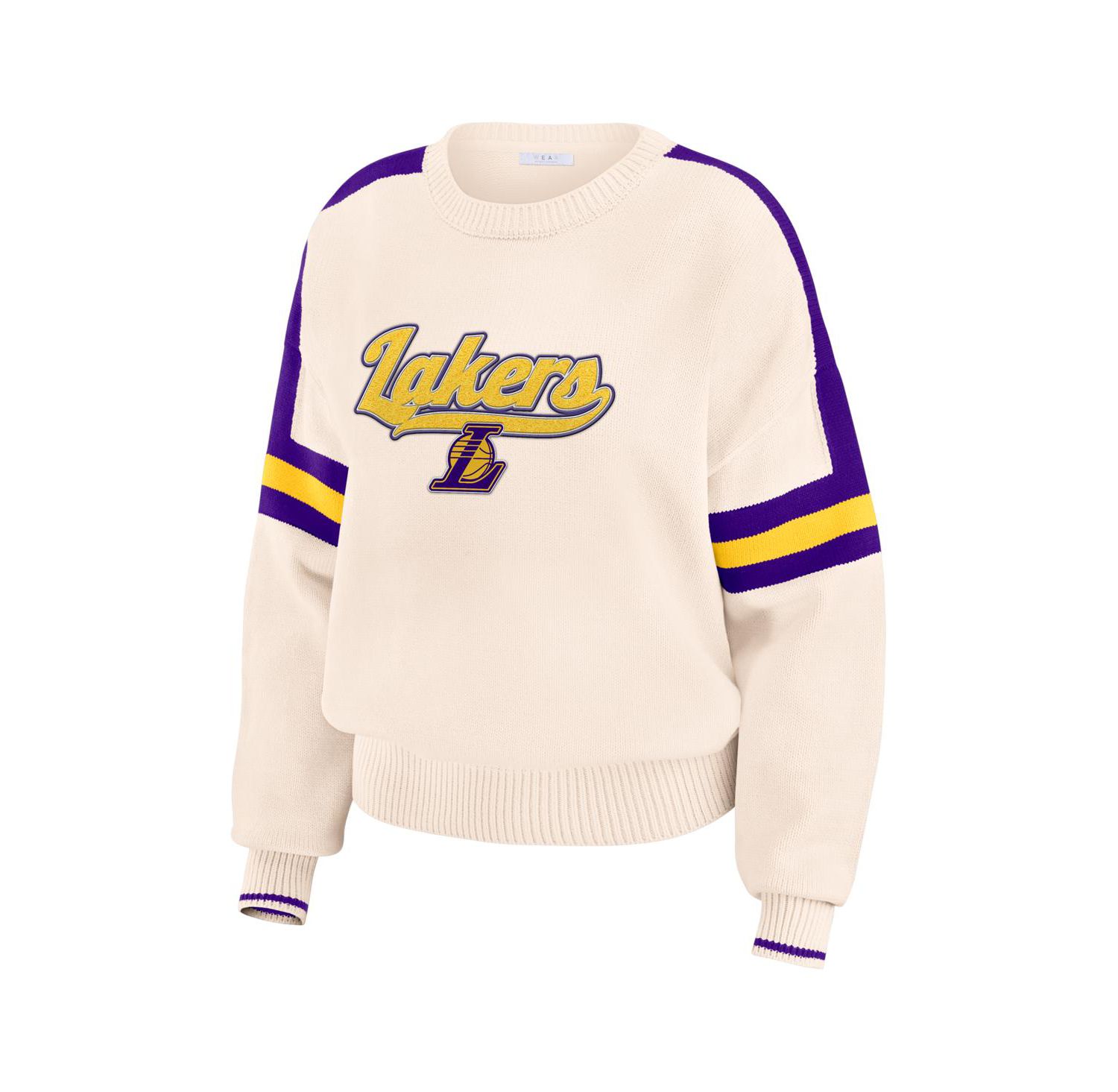 Women's Cream Los Angeles Lakers Stripe Pullover Sweater