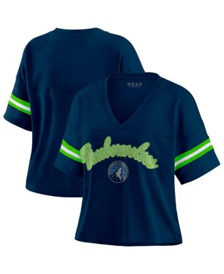 WEAR by Erin Andrews - Women's Navy Minnesota Timberwolves Color Block Boxy V-Neck T-Shirt